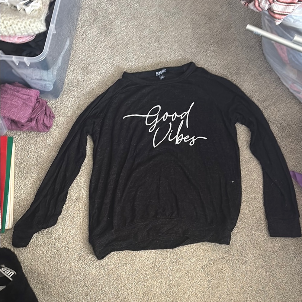 Black 'Good Vibes' Long Sleeve Shirt